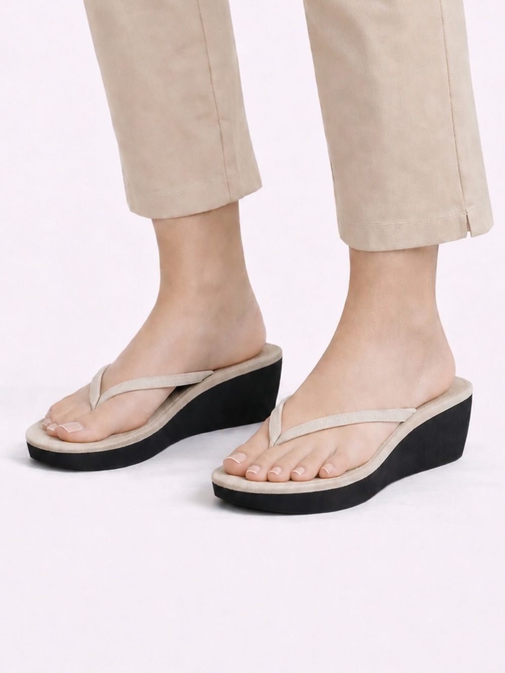 O’Neill Cream and Black Wedge Sandals